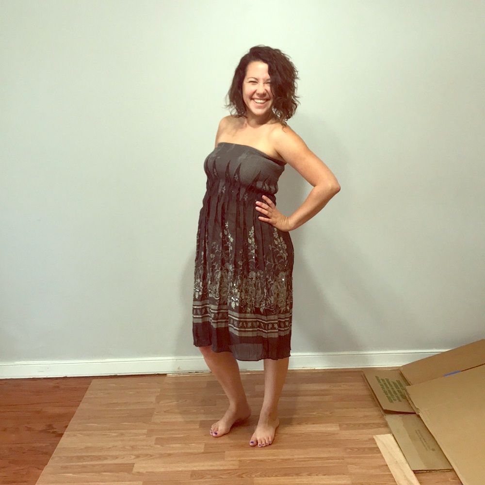 Knee length, strapless dress